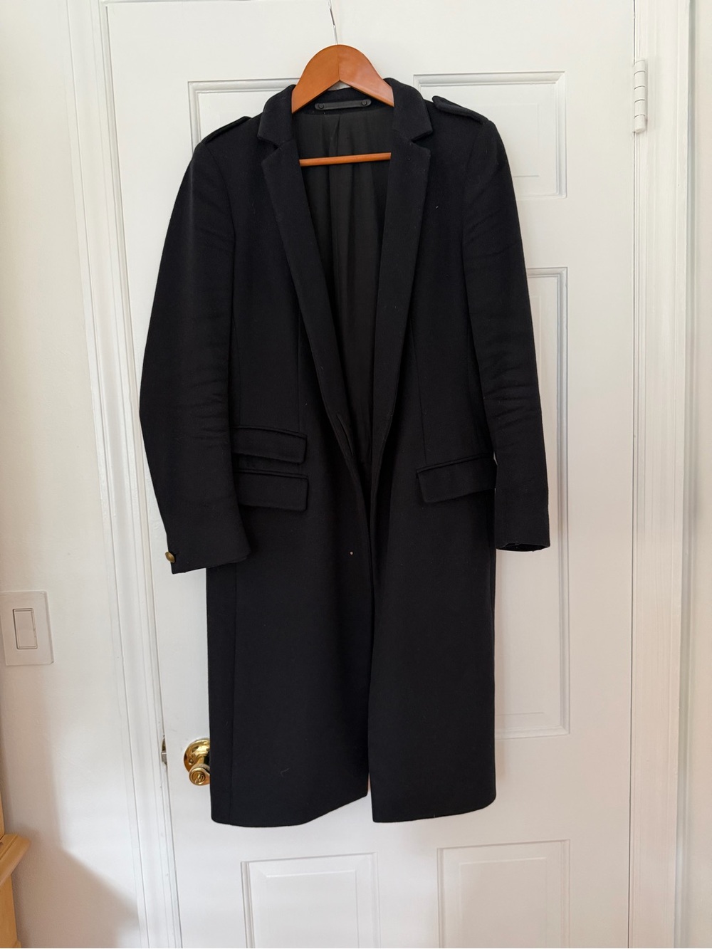AllSaints NAVY Long Trench Coat with Epaulette Detail